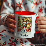Cozy Fireplace Beagle Personalized Mug, Snuggly Canine Christmas Gift with Custom Name