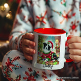 Playful Border Collie with Santa Hat Personalized Mug, Festive Canine Christmas Gift with Custom Name