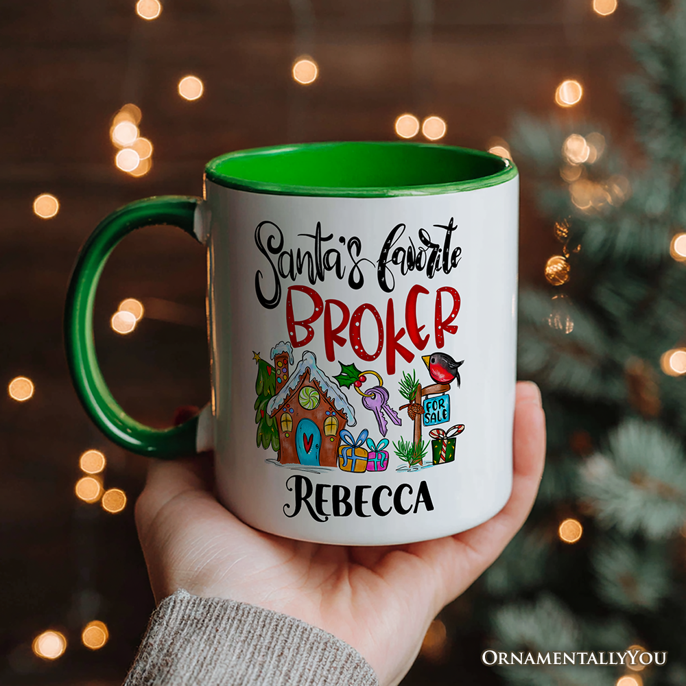 Santa's Favorite Broker Personalized Mug, Real Estate Agent Gift with Custom Name