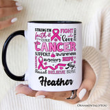 Breast Cancer Awareness Ribbon Personalized Mug, In October We Wear Pink Support Gift with Custom Name