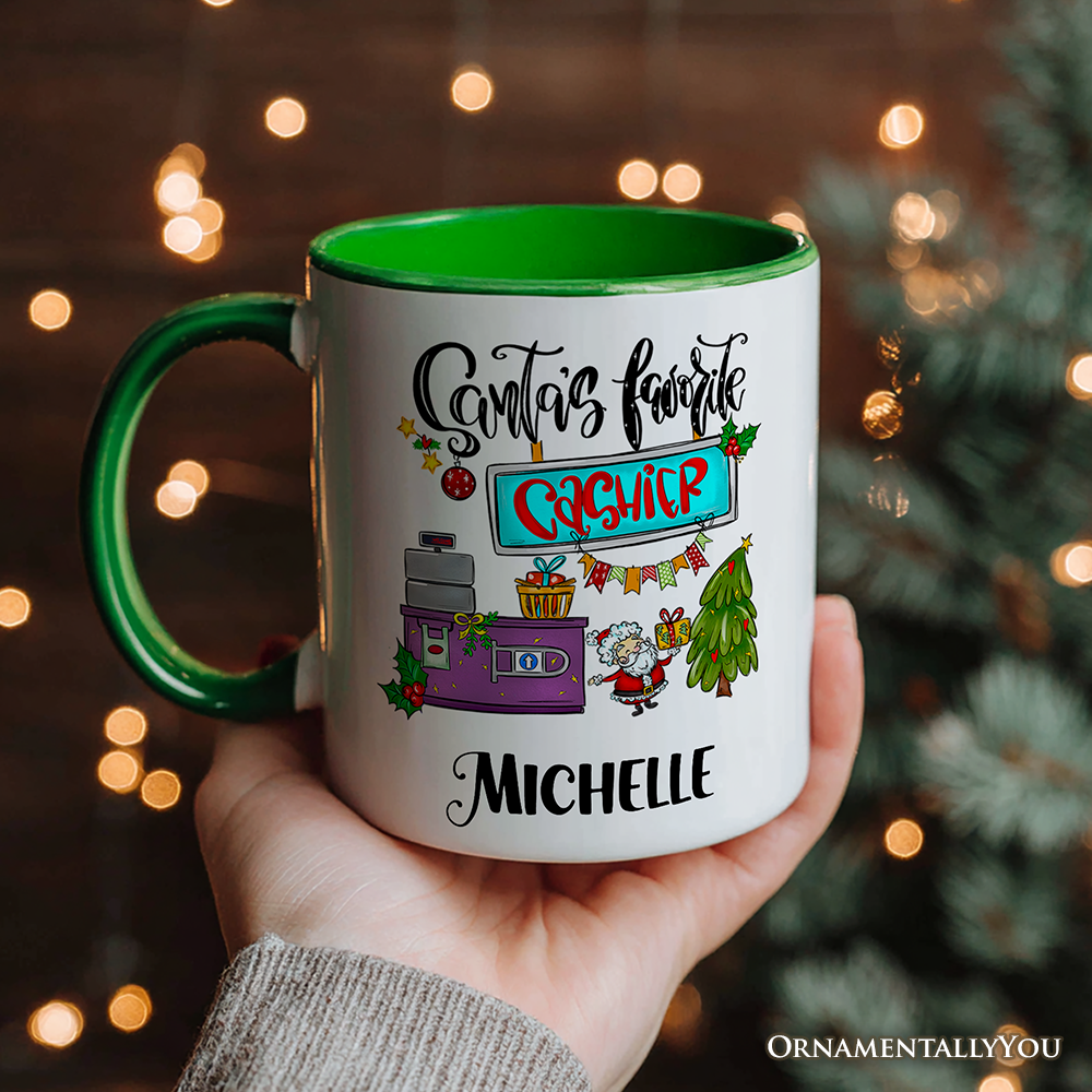 Santa's Favorite Cashier Personalized Mug, Christmas Appreciation Gift with Custom Name