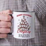 Merry Cluckin' Christmas Tree Personalized Mug, Funny Santa Hat Chicken Farmhouse Gift with Custom Name