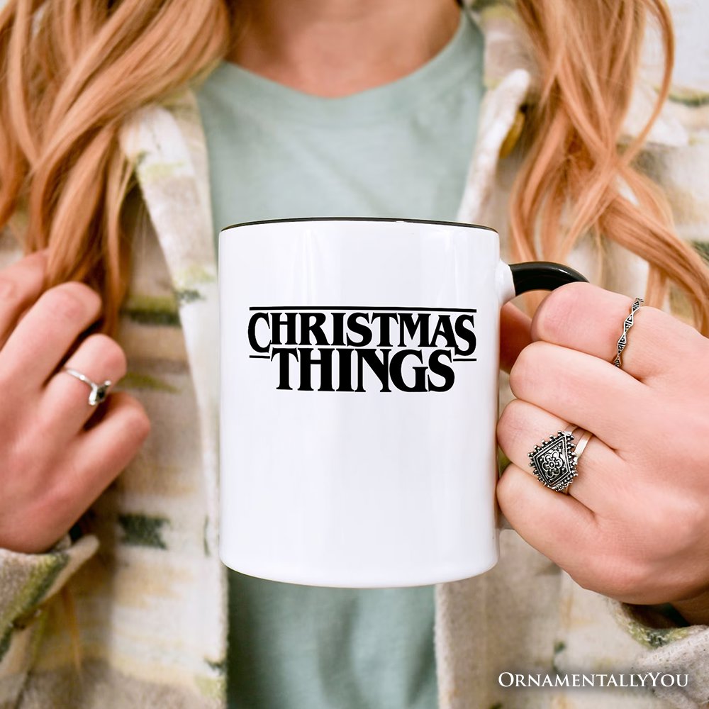 Eerie Christmas Things Vintage Personalized Mug, Handcrafted Retro Horror Gift with Custom Name