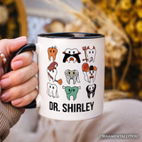 Spooky Halloween Dentist Personalized Mug, Teeth Monster Gift for Dental Crew with Custom Name