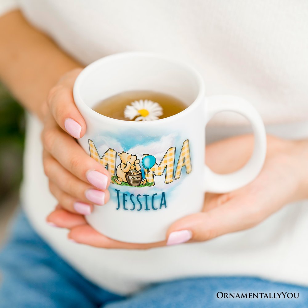 Gingham Mama Winnie-the-Pooh Personalized Mug, 1926 A.A. Milne Mother Family Gift with Custom Name