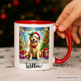 Majestic Golden Retriever with Santa Hat Personalized Mug, Delightful Christmas Gift with Custom Name
