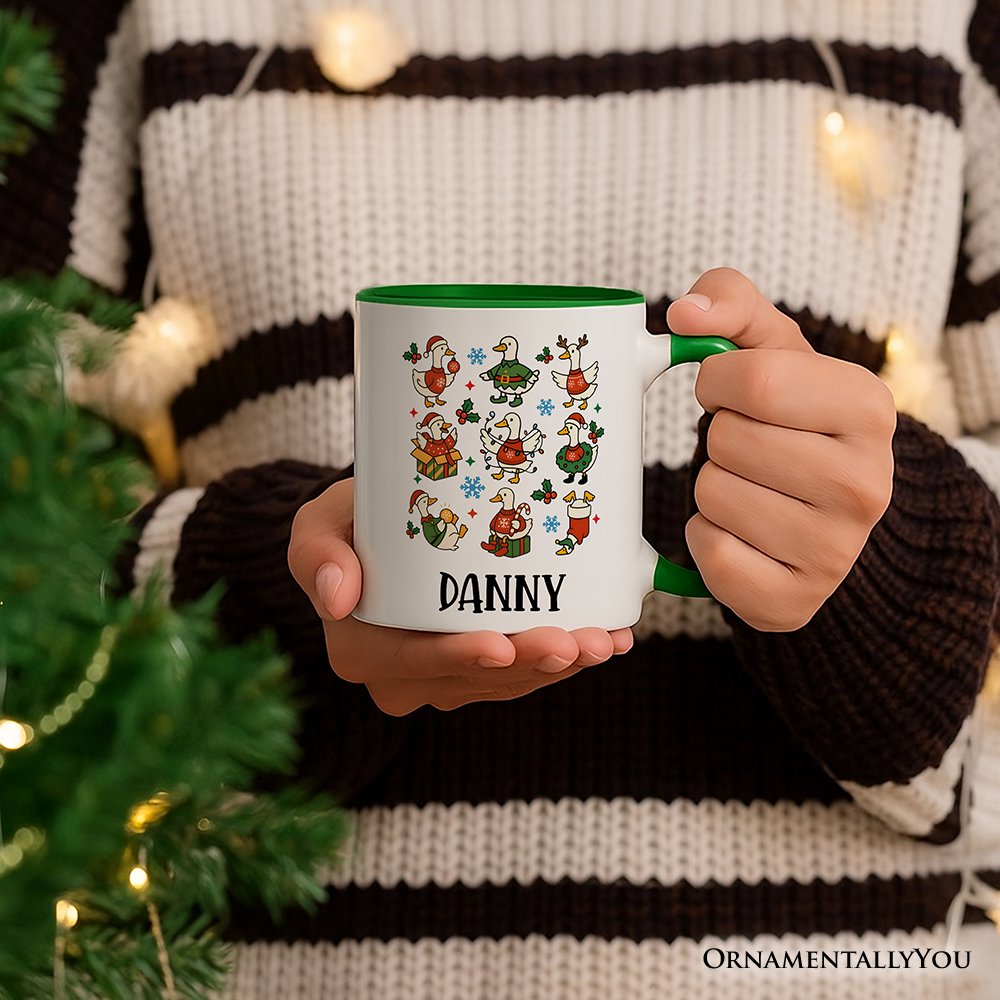 Just a Jolly Goose Christmas Personalized Mug, Holiday Geese Santa Festive Gift with Custom Name