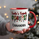 Santa’s Favorite Gymnast Personalized Mug, Plaid Christmas Athelete Gift with Custom Name