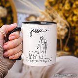 Christian Minimalist Line Art Personalized Mug, He Left the 99 to Find Me Bible Verse Faith Gift with Custom Name