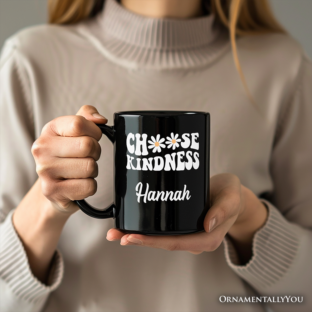 Choose Kindness Daisies Personalized Mug, Retro Groovy Positive Quote Gift with Custom Name