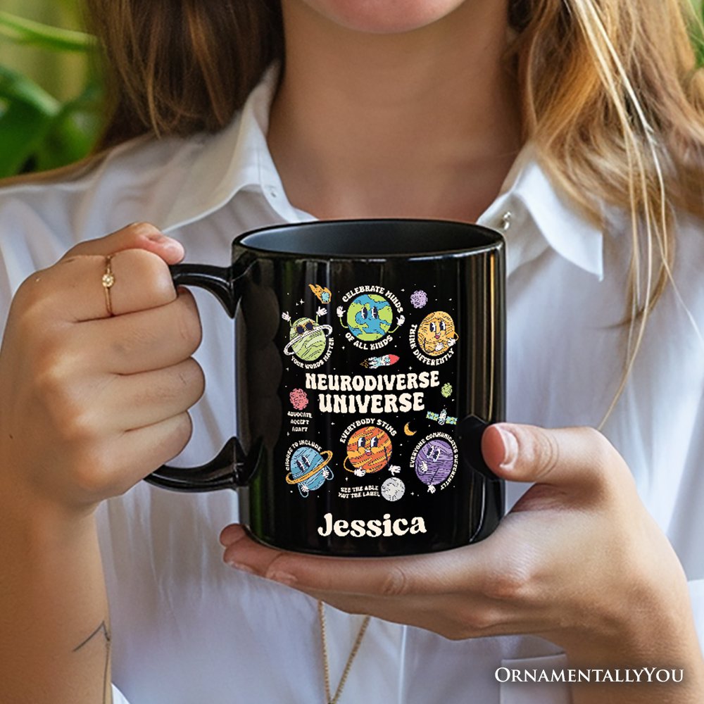 Neurodiverse Universe Autism Space Personalized Mug, Colorful Autism Awareness Education Gift with Custom Name