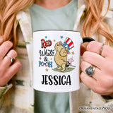 Patriotic Red White & Proud Personalized Mug, 4th of July Celebration Pooh Bear Gift with Custom Name