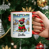 Santa's Little Helper Pug Elf Personalized Mug, Whimsical Canine Christmas Gift with Custom Name