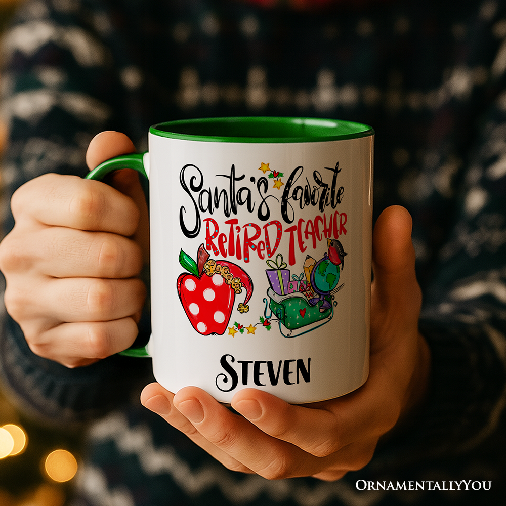 Santa's Favorite Retired Teacher Personalized Mug, Retirement Appreciation Gift with Custom Name