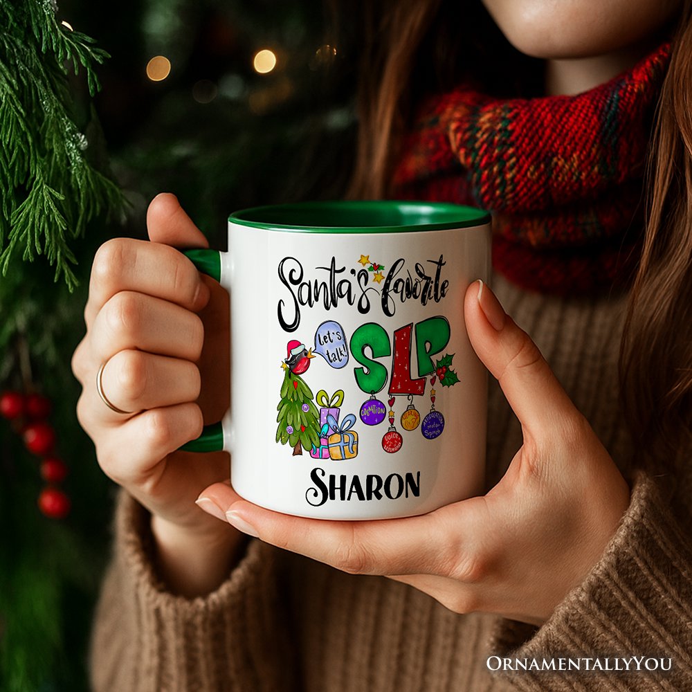 Santa’s Favorite SLP Christmas Personalized Mug, Gift for Speech Therapist and Language Pathologist with Custom Name
