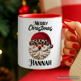 Santa Leopard Hat Christmas Personalized Mug, Imitation Latch Hook Yarn Cozy Gift with Custom Name