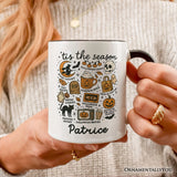 Tis the Season Retro Spooky Halloween Personalized Mug, Autumn Vibes Essentials Gift with Custom Name