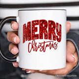 Merry Christmas Sequin Personalized Mug, Bold Red Glitter Custom Gift for Festive Holiday Season