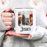 Small Town Christmas Personalized Mug, Highland Cow Rustic Western Cowgirl Holiday Gift with Custom Name