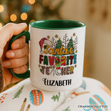 Santa’s Favorite Teacher Personalized Mug, Christmas Gift with Custom Name