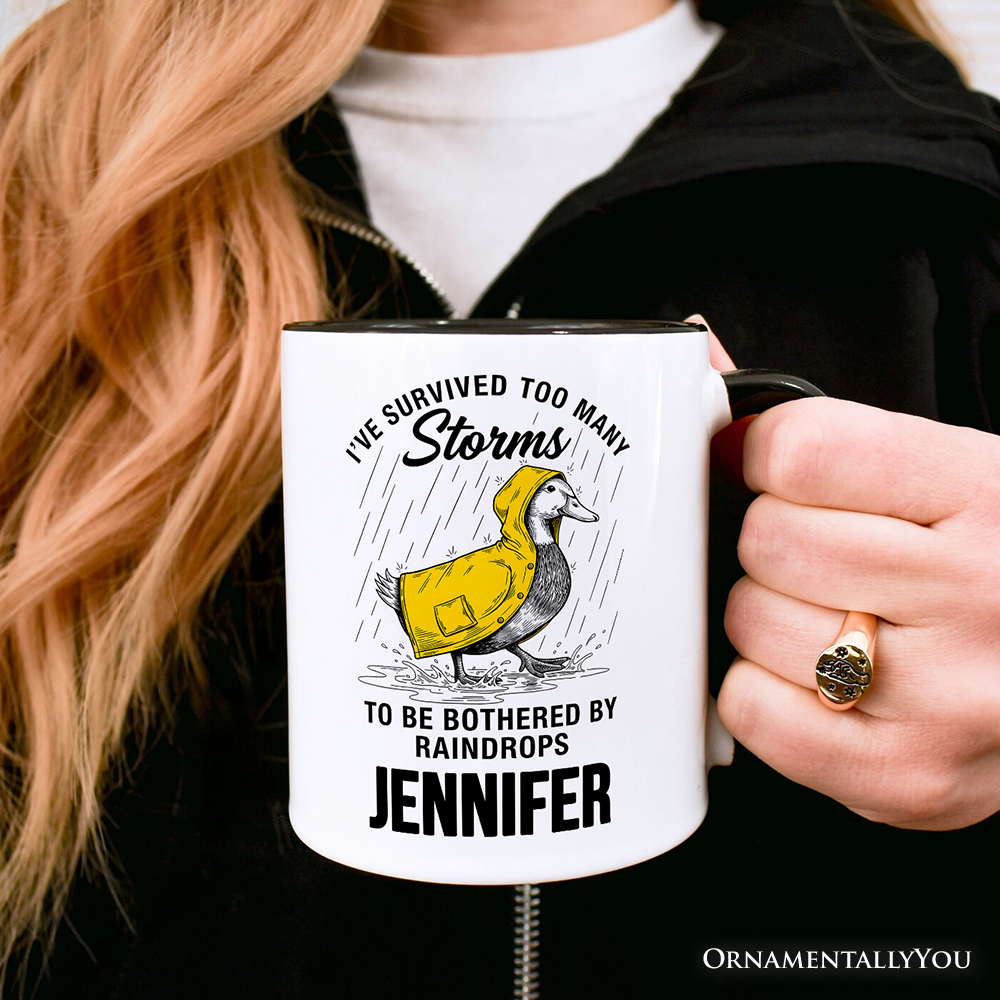 Goose Motivational Personalized Mug, Survived Too Many Storms Funny Quote Gift with Custom Name