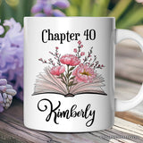 40th Birthday Pink Flowers Book Personalized Mug, Chapter 40 Gift With Custom Name