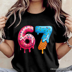 67 Ice Cream Drip T-Shirt, Six Seven Colorful Sprinkles Meme Tee
