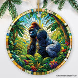 A Primate Safari Gorilla Stained Glass Style Ceramic Ornament, African Animals Christmas Gift and Decor