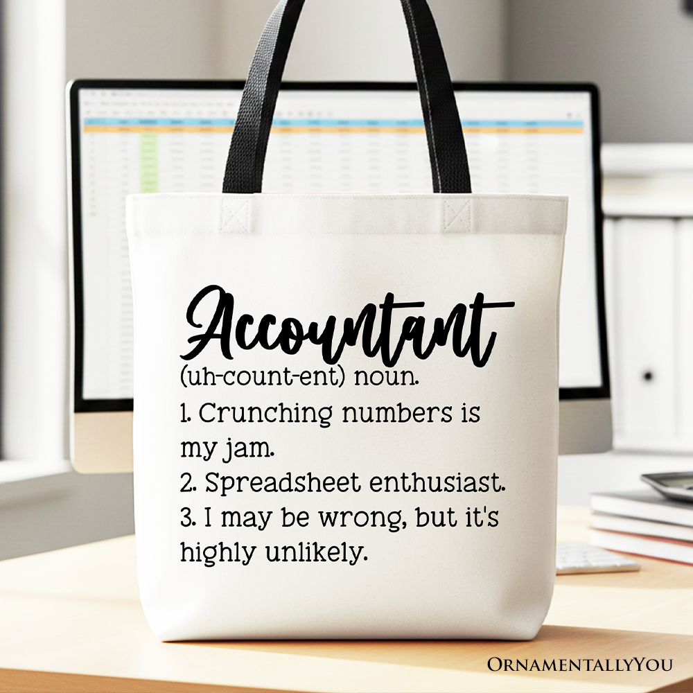 Accountant Definition Canvas Tote Bag, Finance Office Employee Gift Shopper