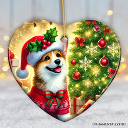 Adorable Welsh Corgi with Santa Hat Ornament, Jolly Christmas for Heartfelt Gift