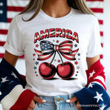 America Coquette Cherries T-Shirt, Patriotic 4th of July Tee