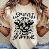 Apparently I Have an Attitude Highland Cow Valentine T-Shirt, Sarcastic Western Funny Tee
