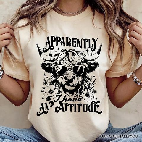 Apparently I Have an Attitude Highland Cow Valentine T-Shirt, Sarcastic Western Funny Tee