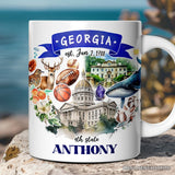 Artistic Georgia State Themes and Landmarks Personalized Mug With Custom Name