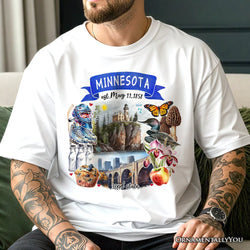 Artistic Minnesota State Themes and Landmarks T-Shirt, Tee for History and Travel Lovers