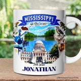 Artistic Mississippi State Themes and Landmarks Personalized Mug With Custom Name