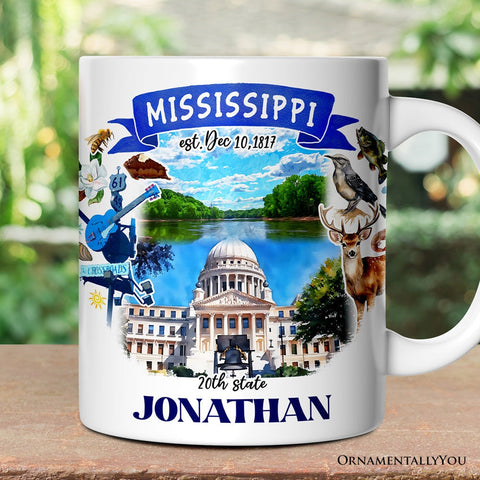 Artistic Mississippi State Themes and Landmarks Personalized Mug With Custom Name