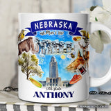 Artistic Nebraska State Themes and Landmarks Personalized Mug With Custom Name