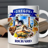 Artistic Oregon State Themes and Landmarks Personalized Mug With Custom Name