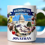 Artistic Washington State Themes and Landmarks Personalized Mug With Custom Name