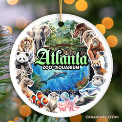 Atlanta Georgia Aquarium and Zoo Watercolor Art Ornament, City Souvenir Gift with Animals and Sea Creatures
