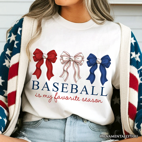 Baseball Is My Favorite Season T-Shirt, Coquette Bow Game Day Tee