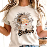 Believe Santa Cheetah Leopard T‑Shirt, Retro Christmas Tee