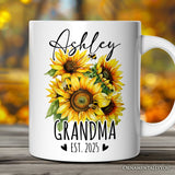 Best Grandma Ever Personalized Mug, Sunflower Grandmother Gift With Custom Name and Date