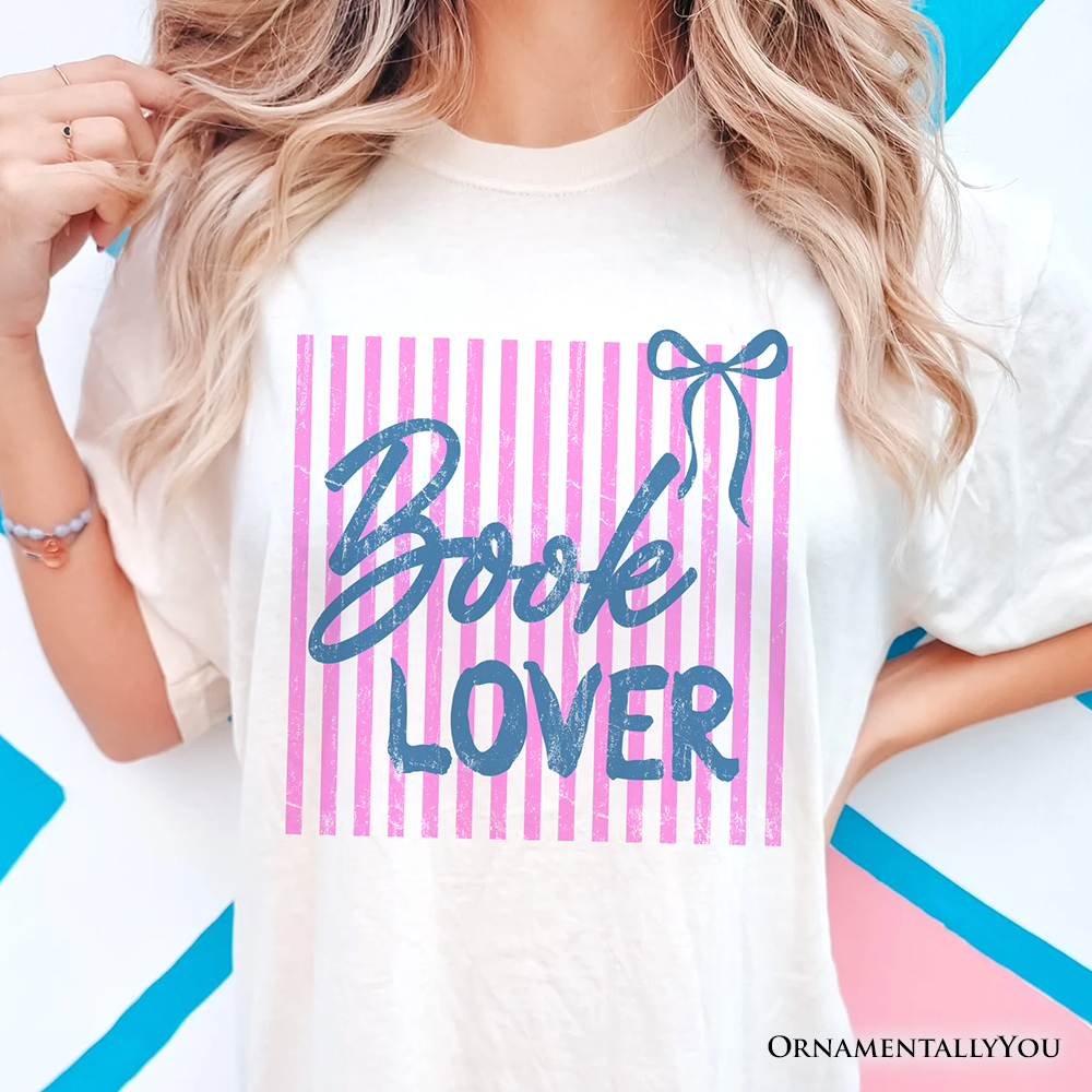 Book Lover Striped Reader T-Shirt, Coquette Bookworm Tee