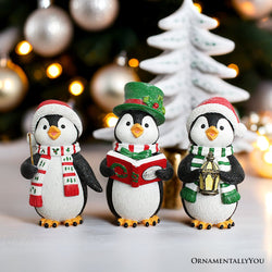 (Pre-Order) Caroling Penguin Trio Set of Christmas Figurines, 6" Winter Holiday Statue Set of Three