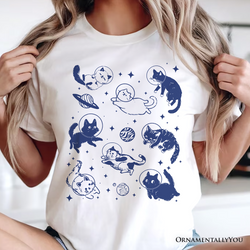 Cats in Space Retro T-Shirt, Funny Astronaut Kitty Tee with Cosmic Vibes