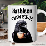 Cawfee Crow Personalized Mug, Funny Bird Lover Gift With Custom Name