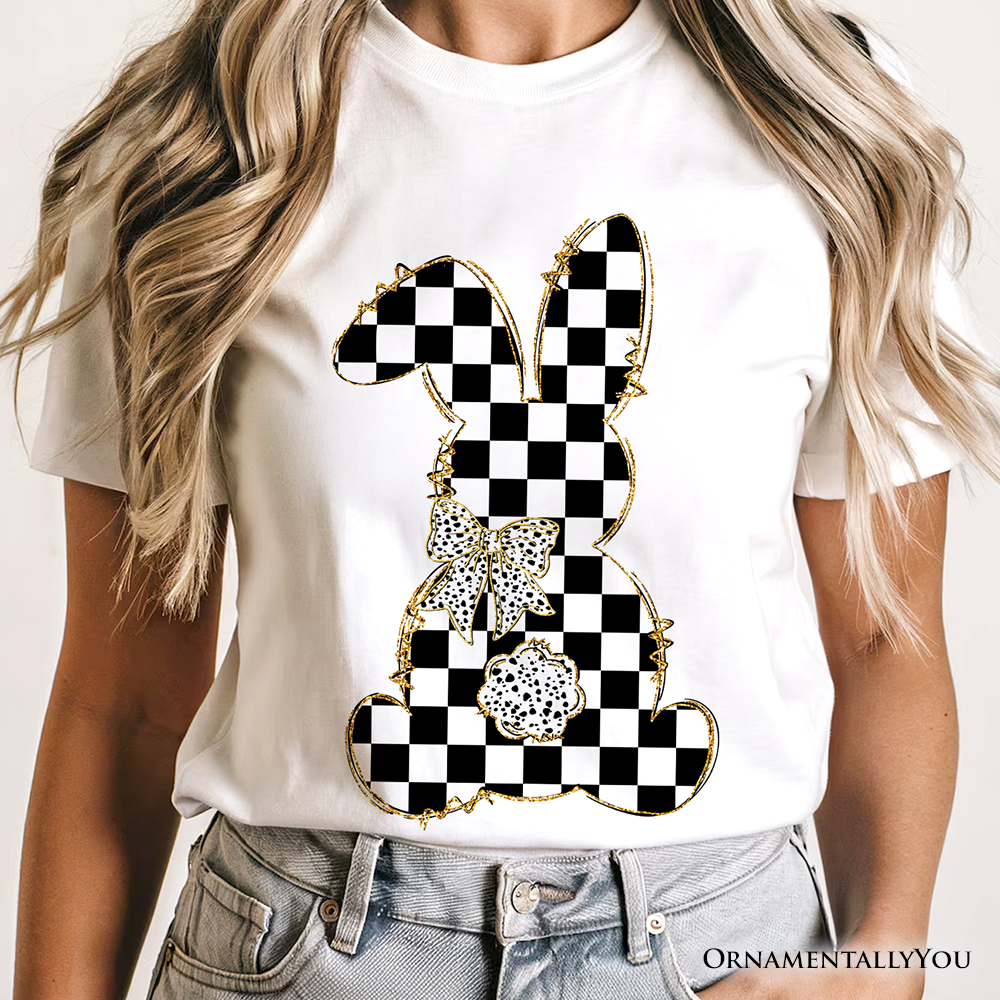 Checkered Easter Bunny Coquette T-Shirt, Stylish Spring Tee