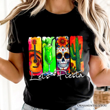 Cinco De Mayo Brushstroke Mexican T-Shirt, Let’s Fiesta Guitar Margarita Skull Cactus Tee